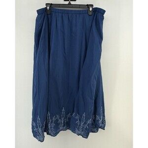Chicos Skirt Womens 3 XL 16 Blue Embroidered Pull On Maxi Cottage Boho Coastal